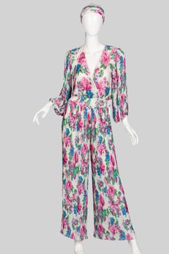 Diane Freis Floral Chiffon Jumpsuit, 1980s
