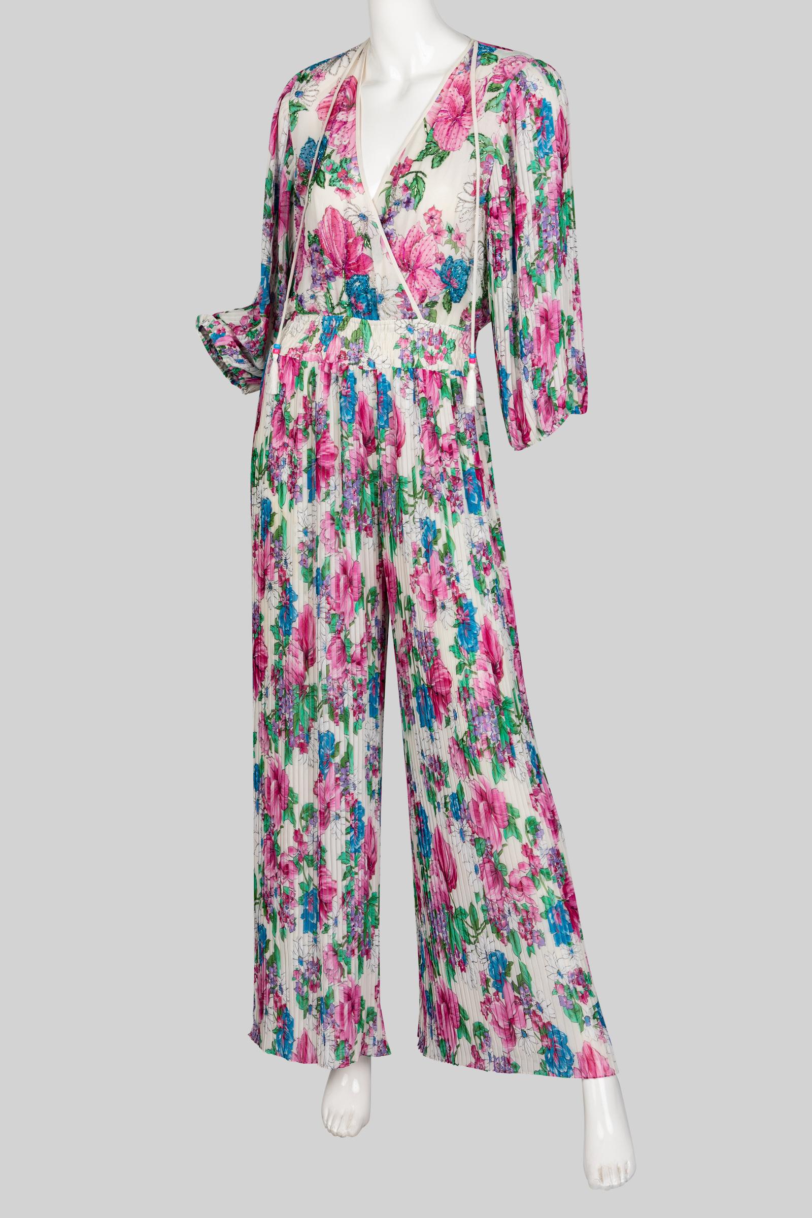 Women's  Diane Freis Floral Chiffon Jumpsuit, 1980s For Sale