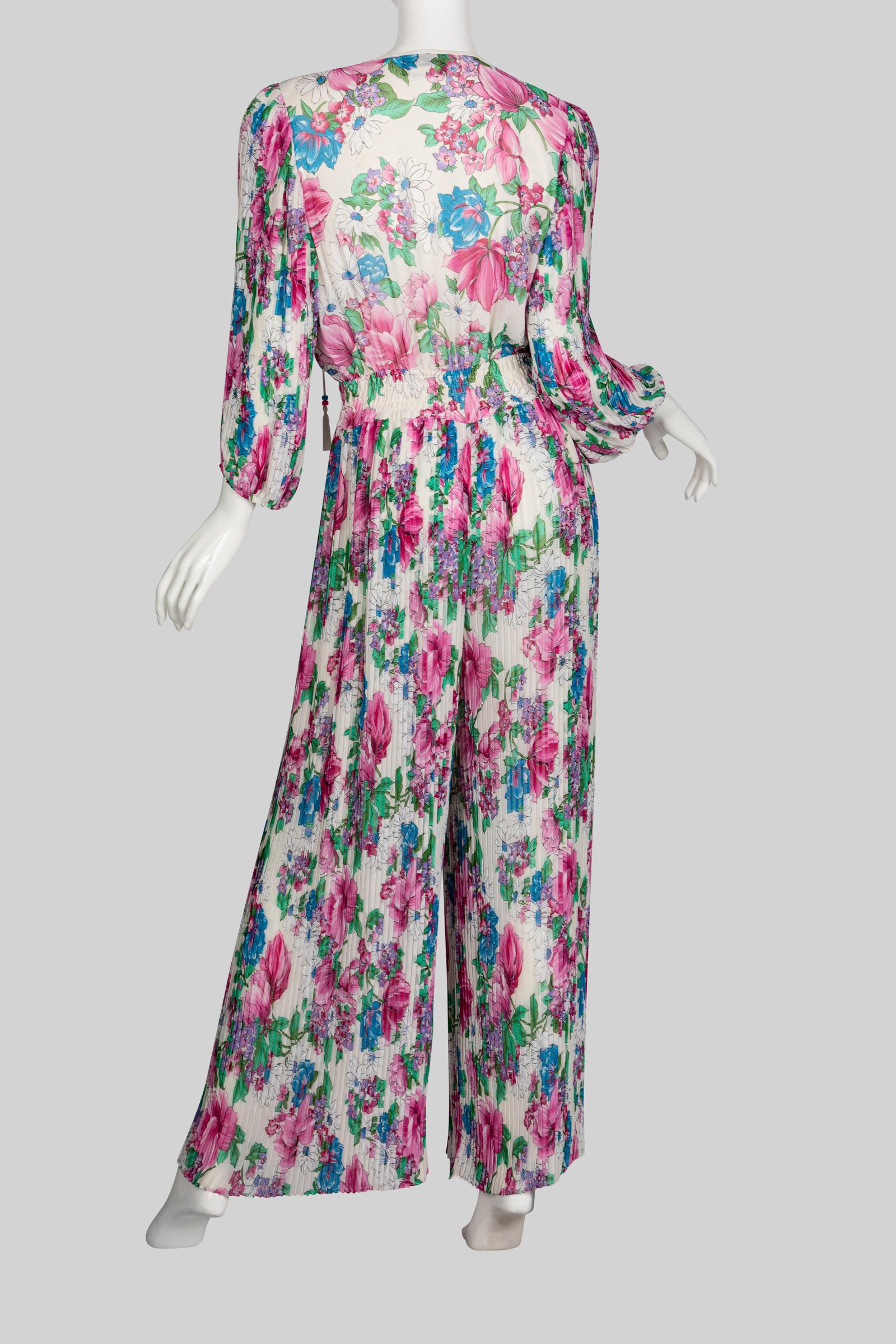  Diane Freis Floral Chiffon Jumpsuit, 1980s For Sale 1