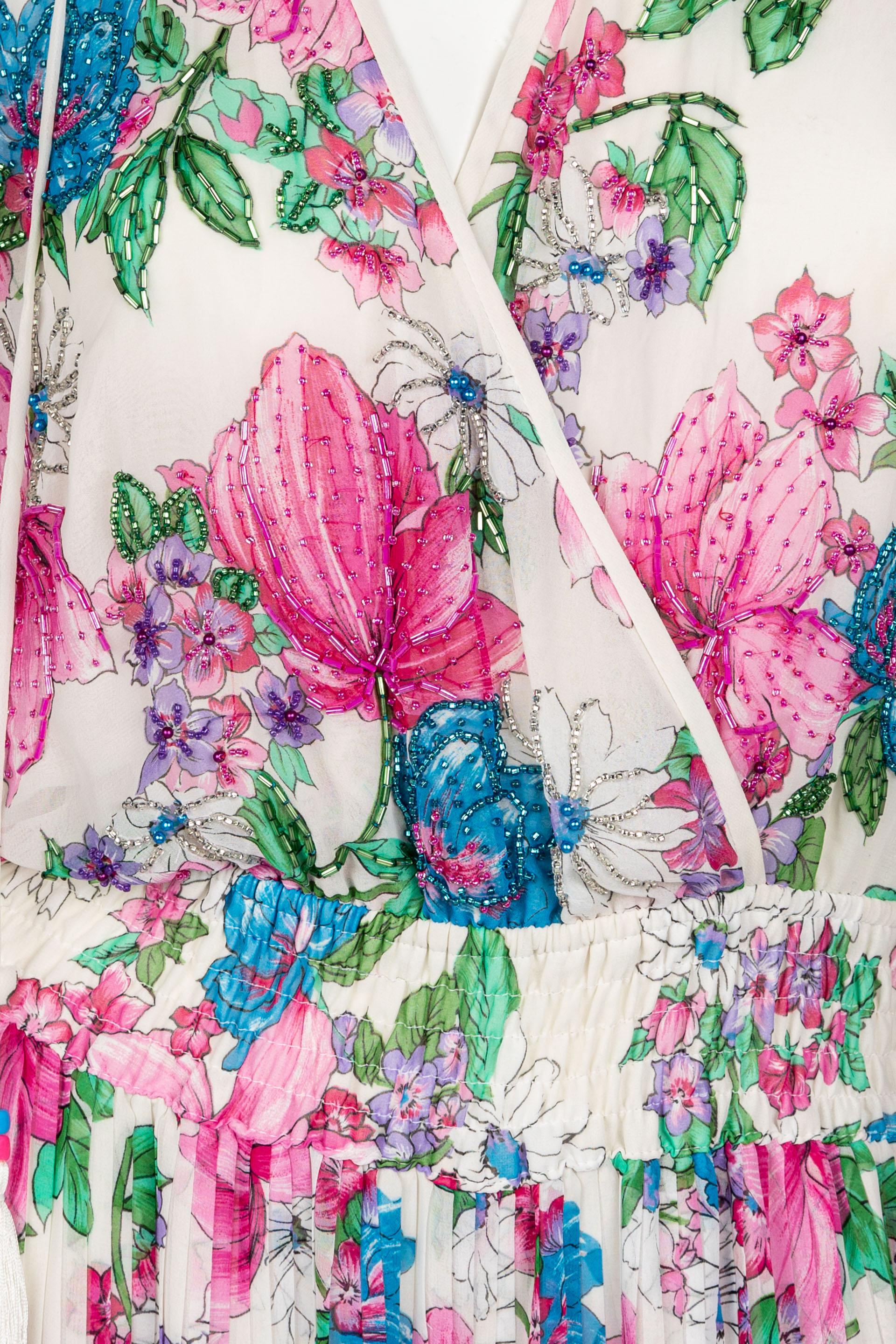  Diane Freis Floral Chiffon Jumpsuit, 1980s For Sale 2