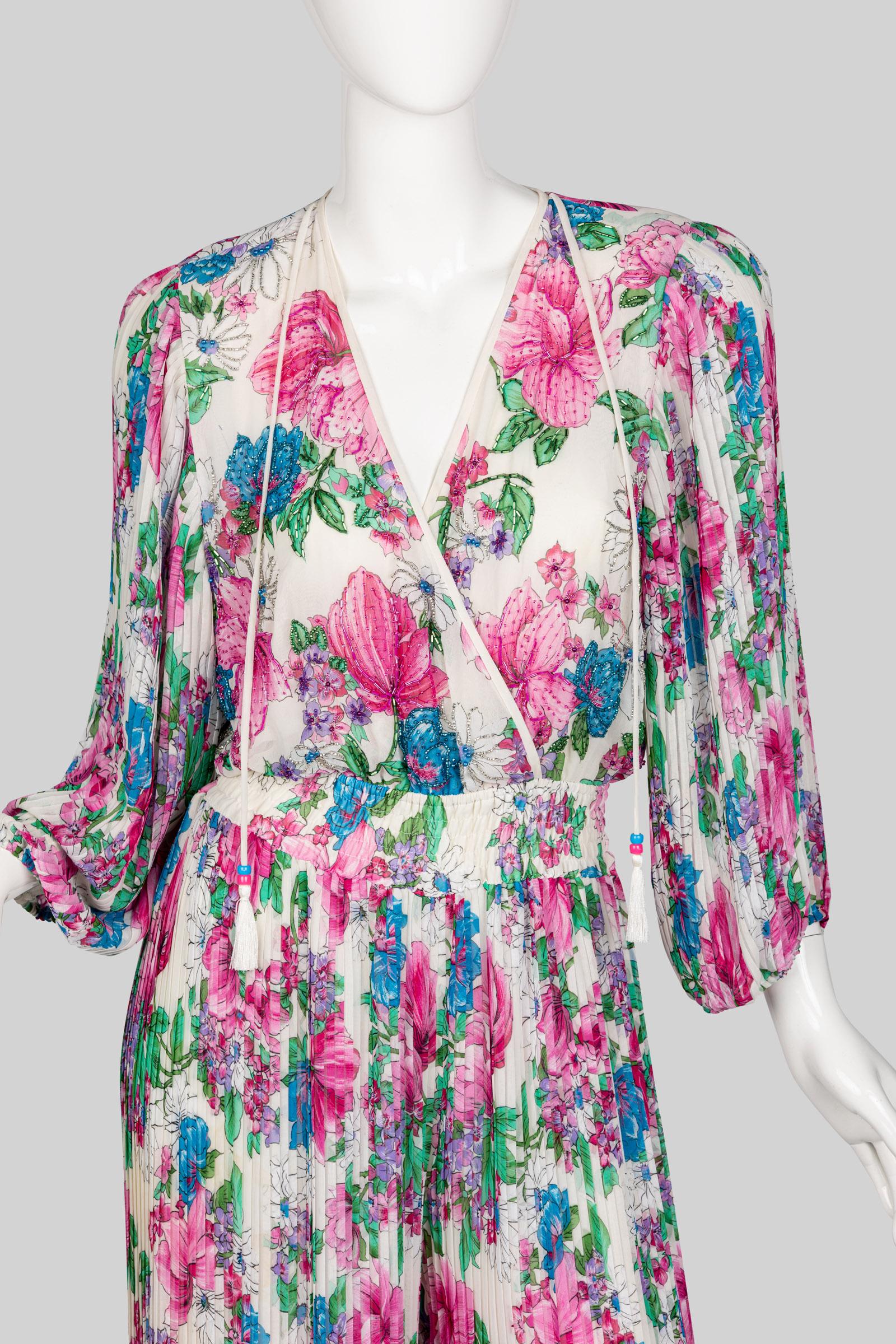 Diane Freis Floral Chiffon Jumpsuit, 1980s For Sale 3