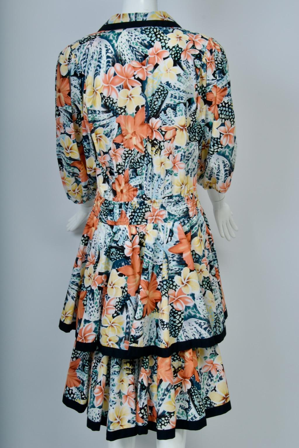 Diane Freis Floral Print Cotton Dress In Good Condition For Sale In Alford, MA