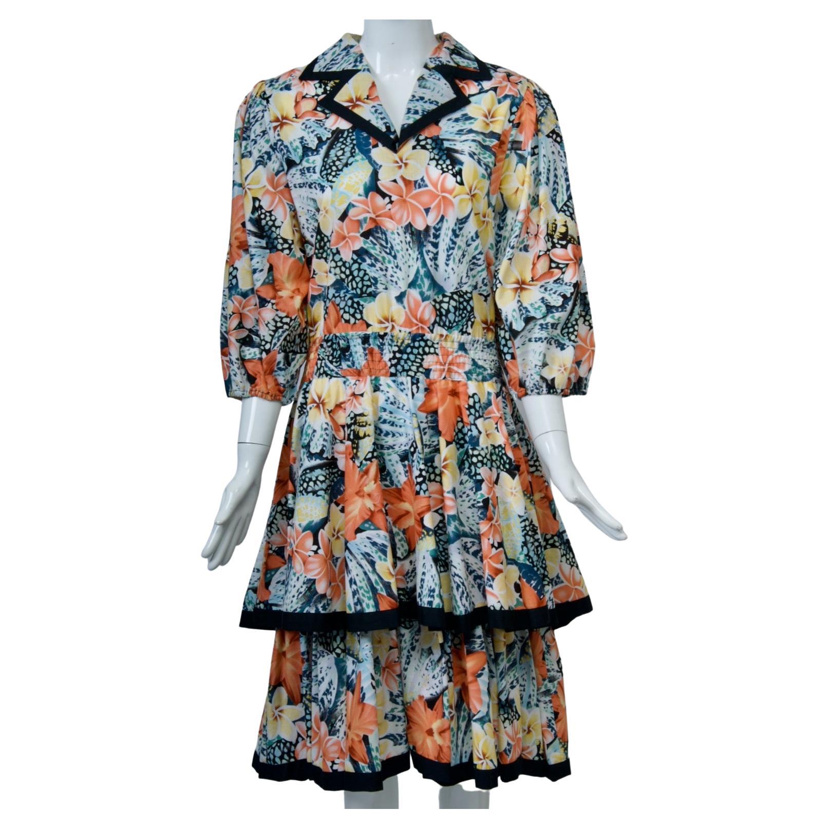 Diane Freis Floral Print Cotton Dress For Sale