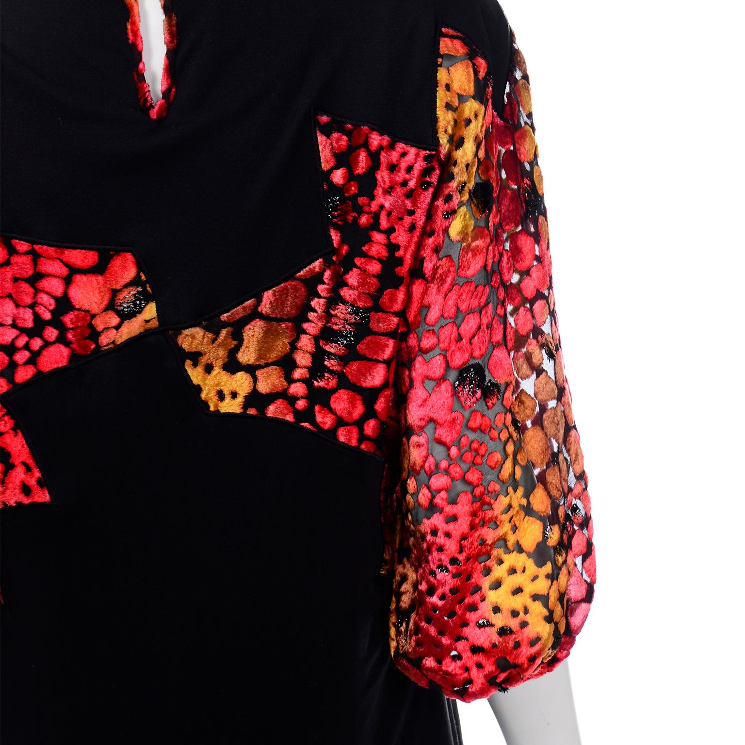 Diane Freis Limited Edition Black Silk Jersey Dress & Pants W Velvet Detail For Sale 4