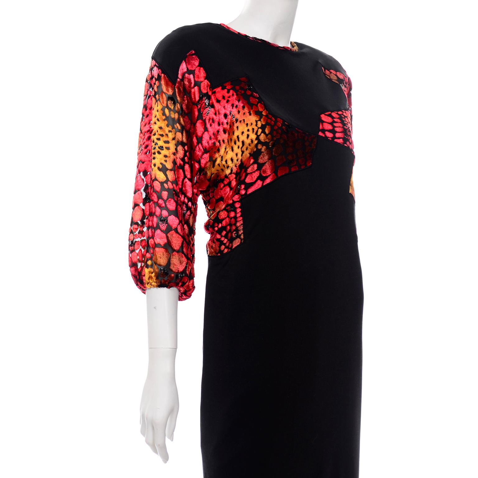 Women's Diane Freis Limited Edition Black Silk Jersey Dress & Pants W Velvet Detail For Sale
