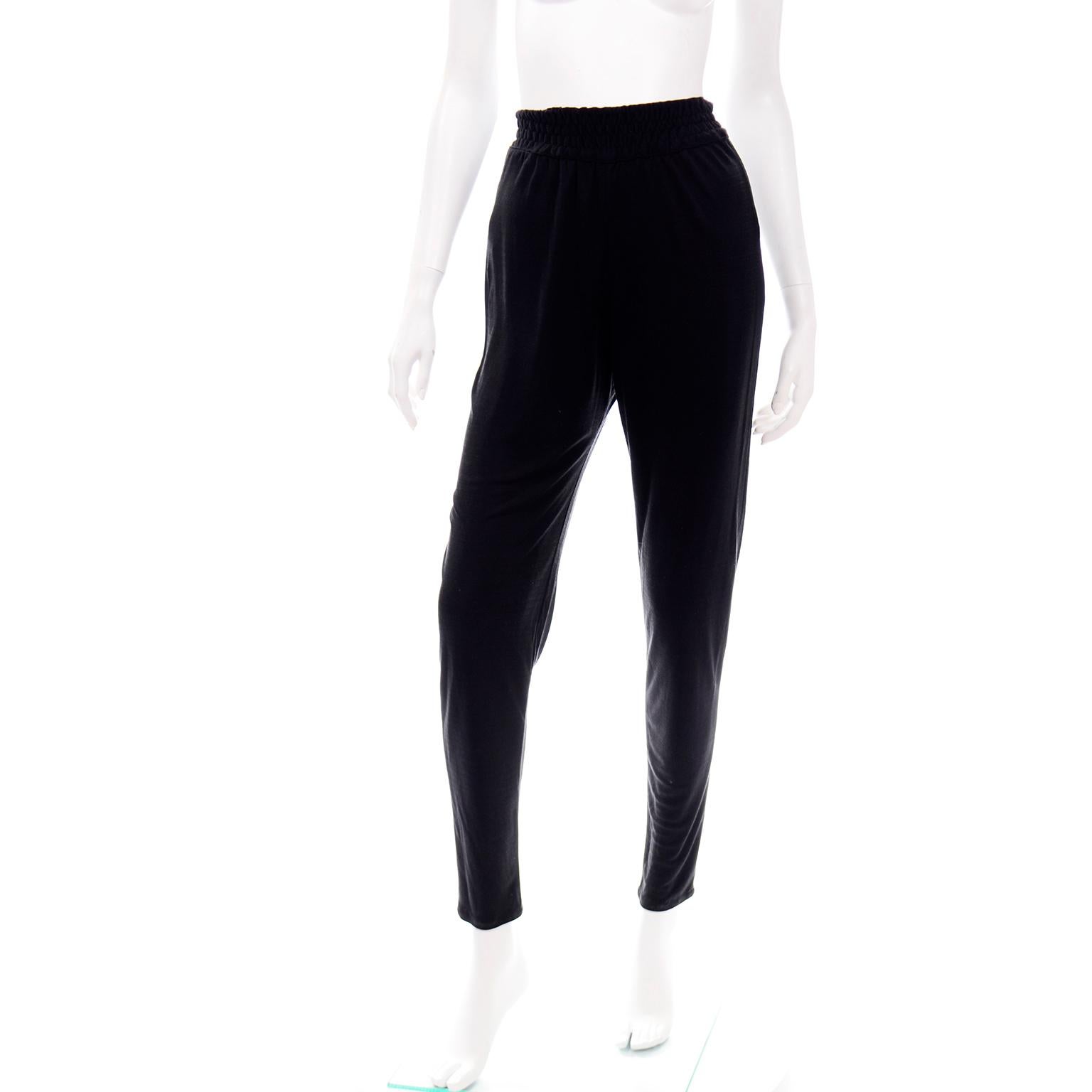 Diane Freis Limited Edition Black Silk Jersey Dress & Pants W Velvet Detail For Sale 2