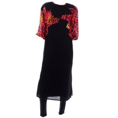 Vintage Diane Freis Limited Edition Black Silk Jersey Dress & Pants W Velvet Detail