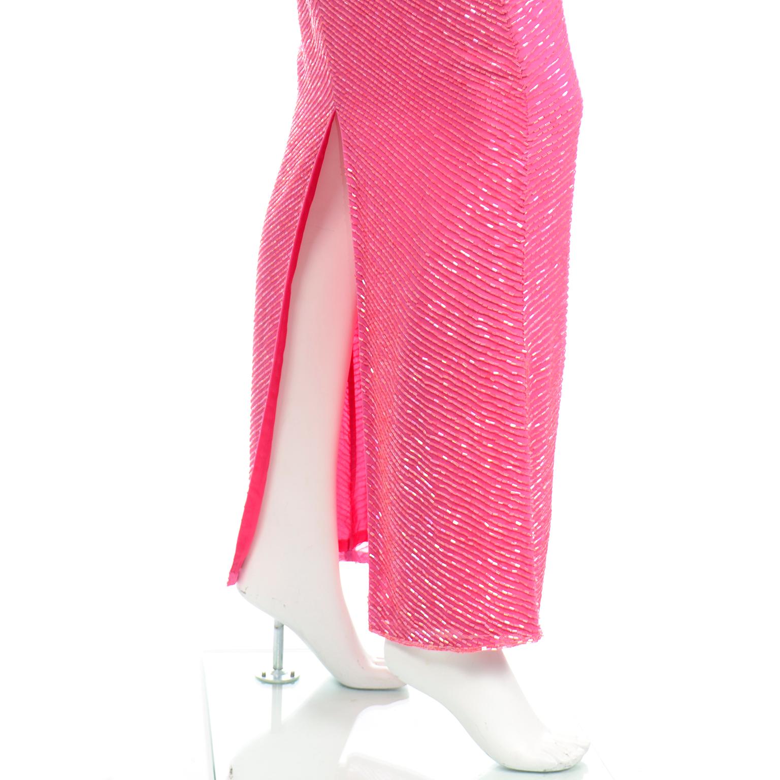 Diane Freis Original  Pink Vintage 80s Evening Dress W Beads Sequins & Open Back 6