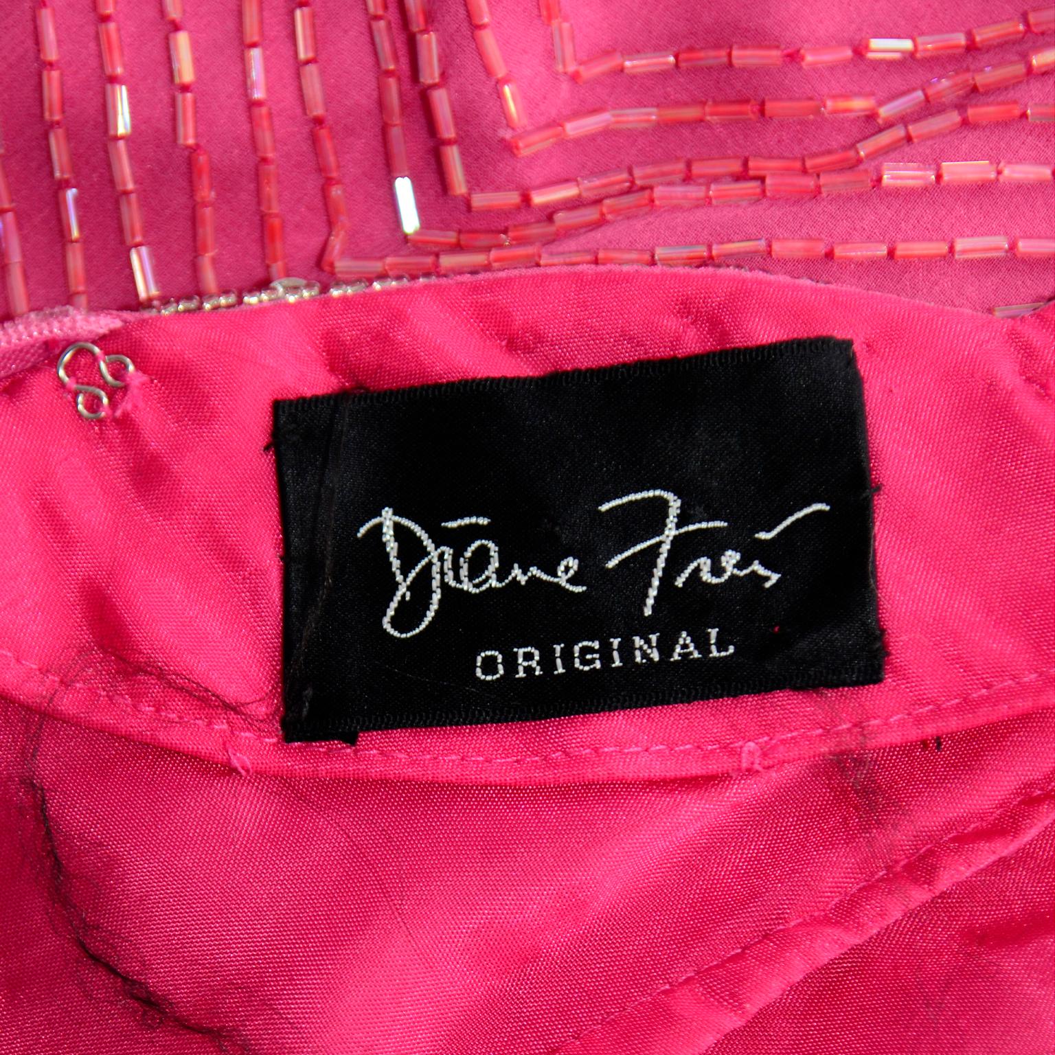 Diane Freis Original  Pink Vintage 80s Evening Dress W Beads Sequins & Open Back 7