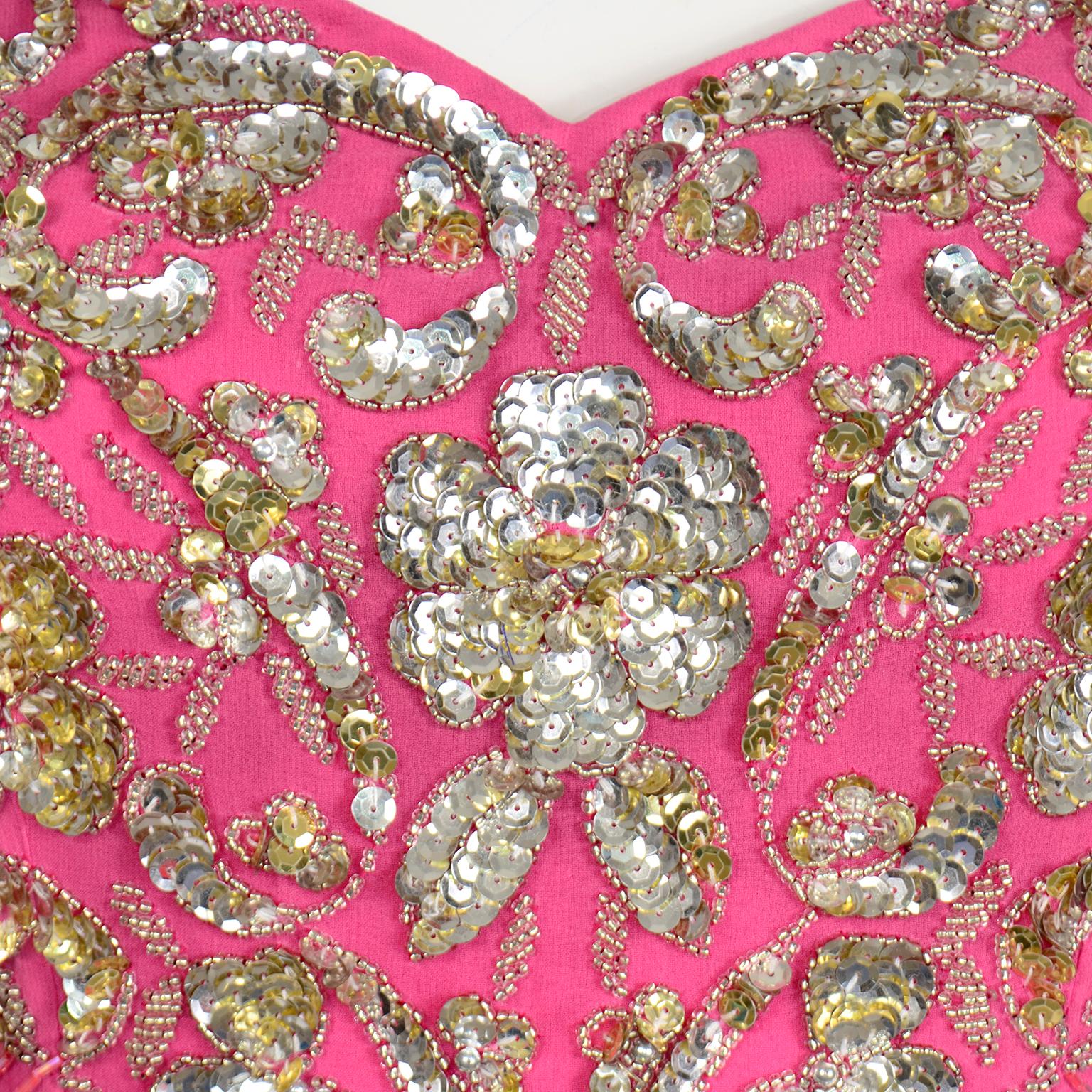 Diane Freis Original  Pink Vintage 80s Evening Dress W Beads Sequins & Open Back 1