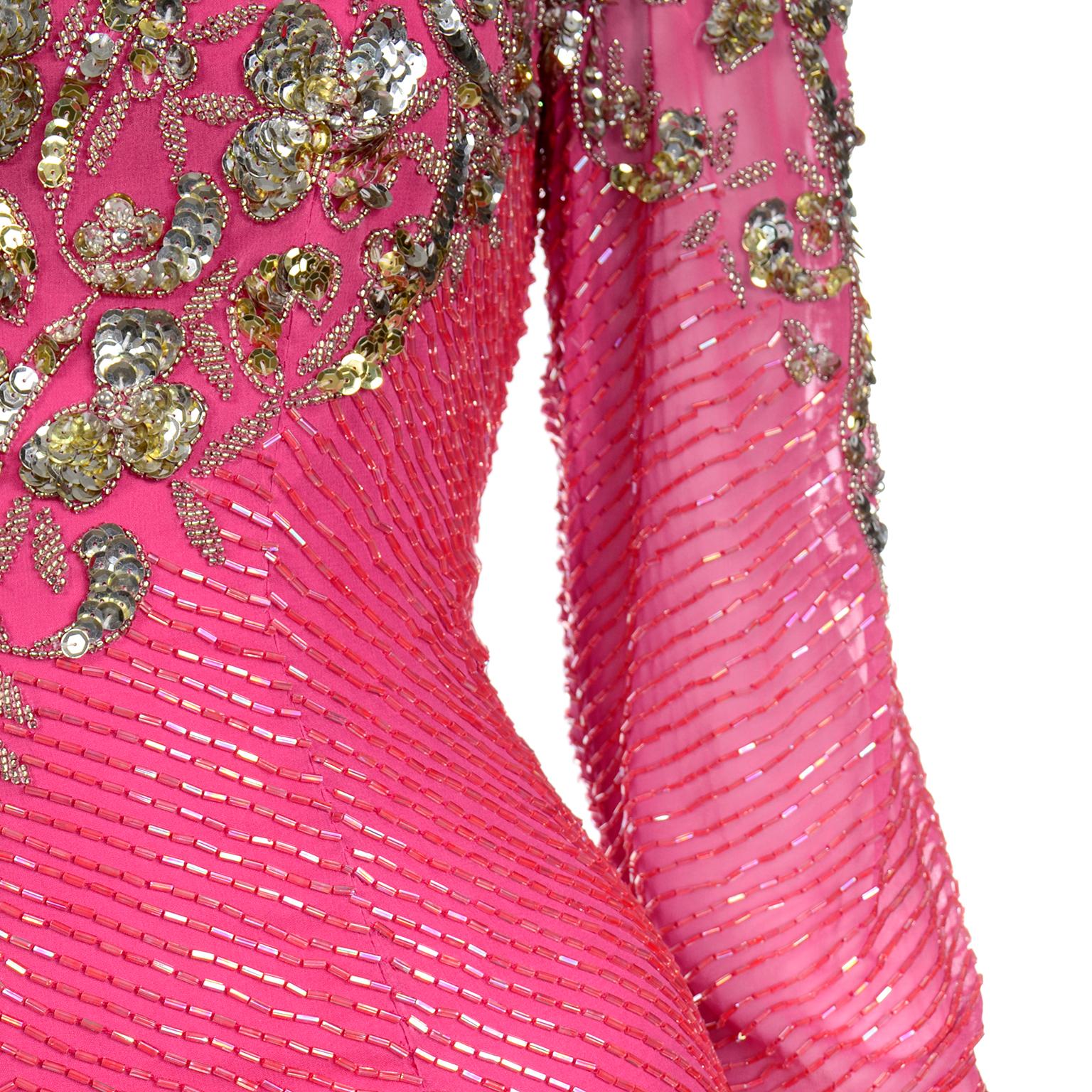 Diane Freis Original  Pink Vintage 80s Evening Dress W Beads Sequins & Open Back 2