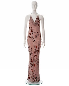 Diane Freis pink hand-beaded chiffon halter-neck evening dress, c. 2000