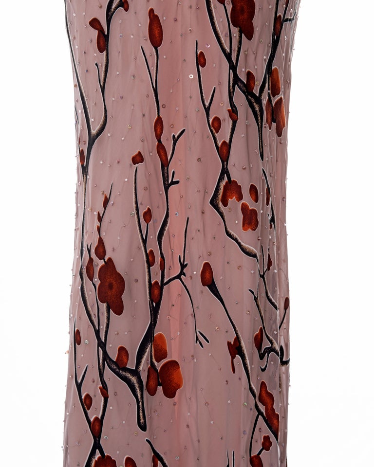 Diane Freis pink hand-beaded chiffon halter-neck evening dress, c. 2000 For Sale 5