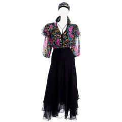Diane Freis Silk Limited Edition Multi Colored Vintage Beaded Dress & Scarf