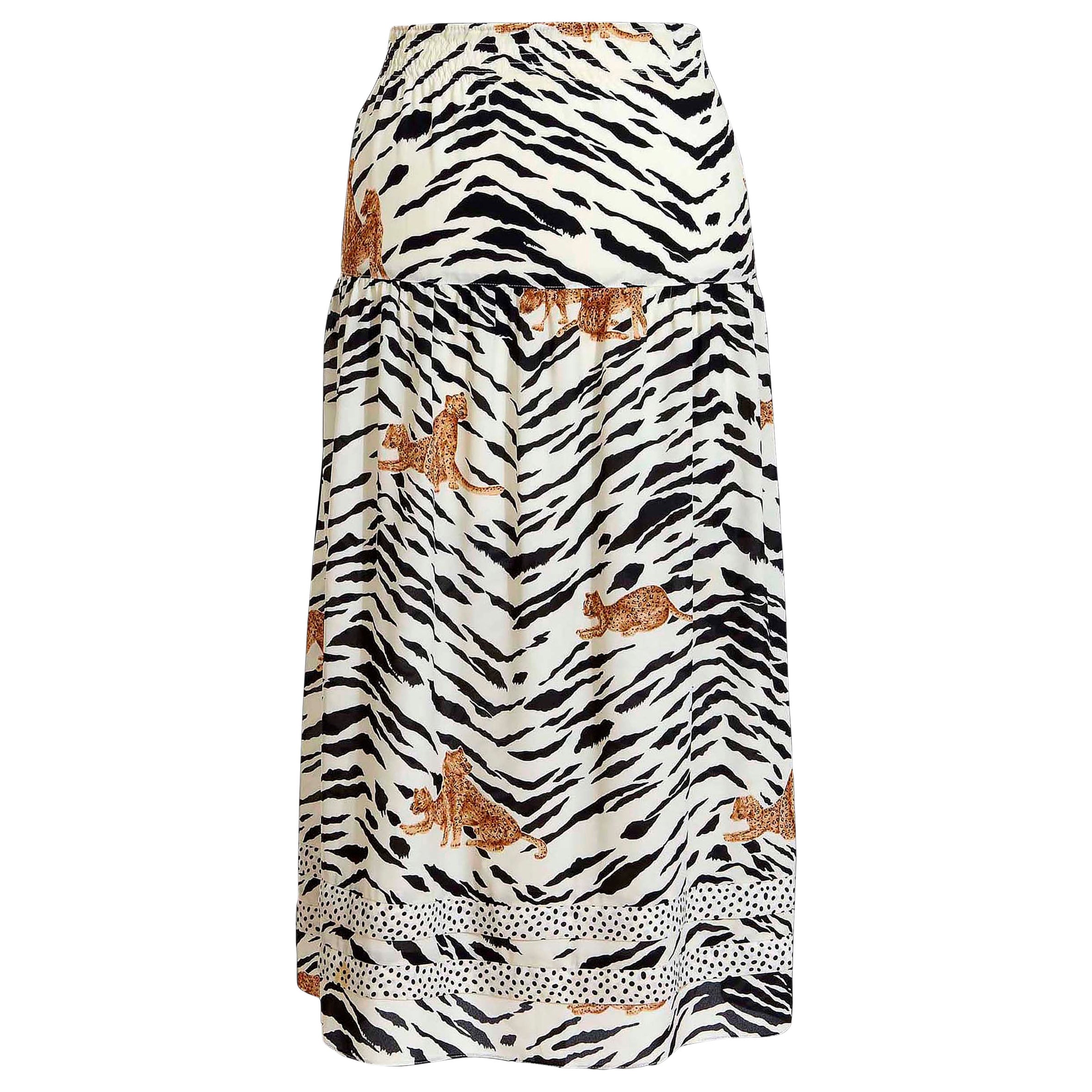 Falda Diane Freis - Años 80 Vintage - Georgette Estampado Leopardo y Cebra