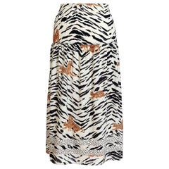 Falda Diane Freis - Años 80 Vintage - Georgette Estampado Leopardo y Cebra