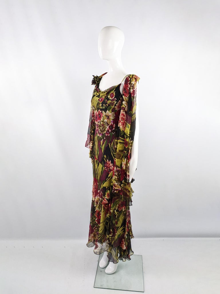 Diane Freis Vintage 90s Bias Cut Hand Beaded Silk Chiffon Dress and Scarf,  1990s For Sale at 1stDibs | diane freis wikipedia, chiffon printed fabric, 90s  dress with scarf