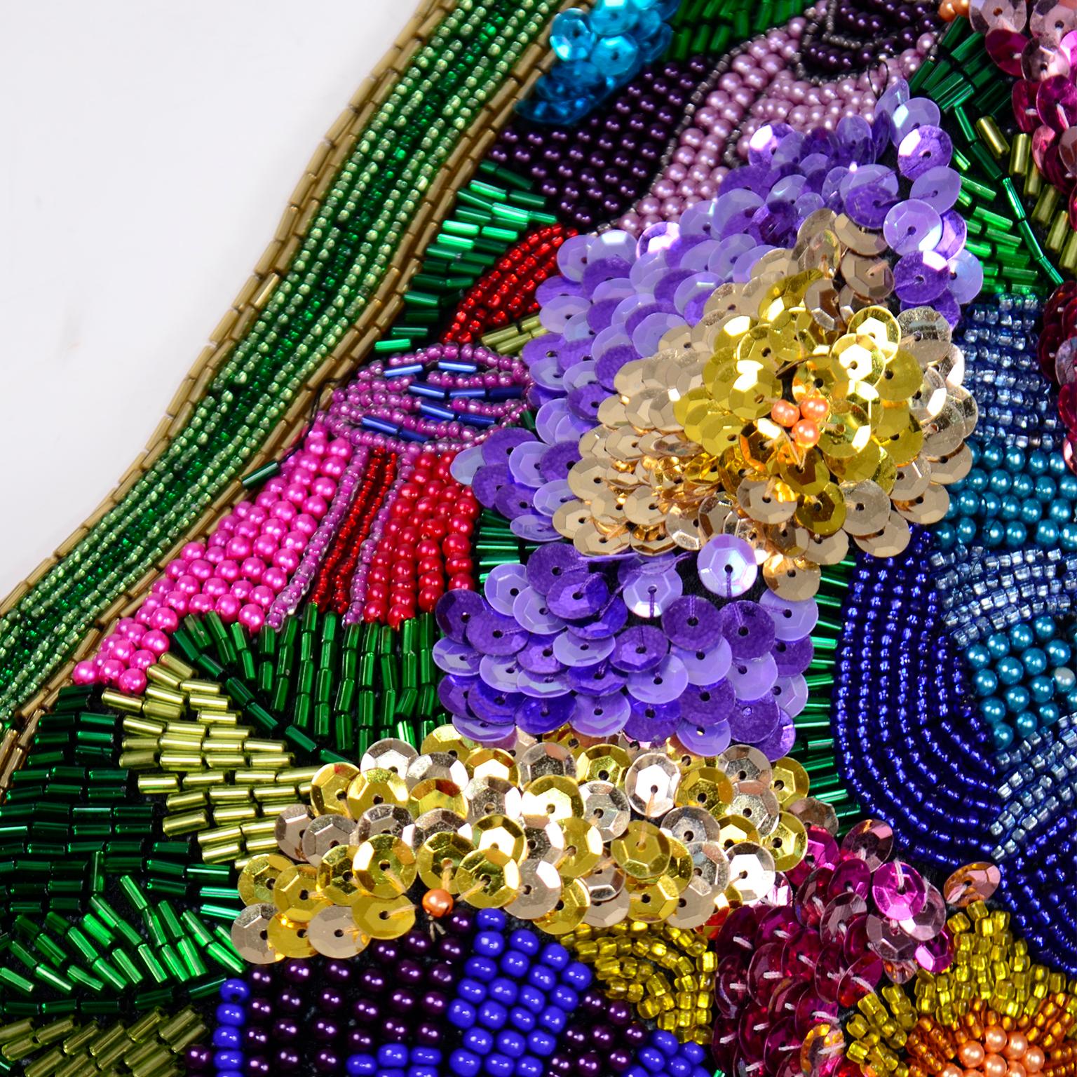 Women's Diane Freis Vintage Heavily Beaded Colorful Floral Cropped Evening Bolero Jacket