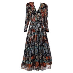 Diane Freis Vintage Metallic Floral Evening Dress With Beads & Sequins