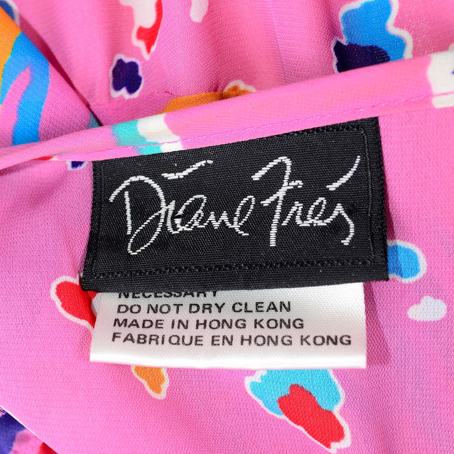 Diane Freis Vintage Pink Balloon leg Jumpsuit in Abstract Print w Puff Sleeves 5