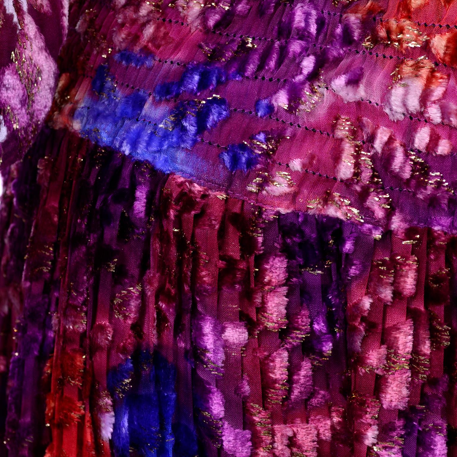 Diane Freis Vintage Purple Pink Velvet Metallic Silk Dress W Open Lattice Work 8