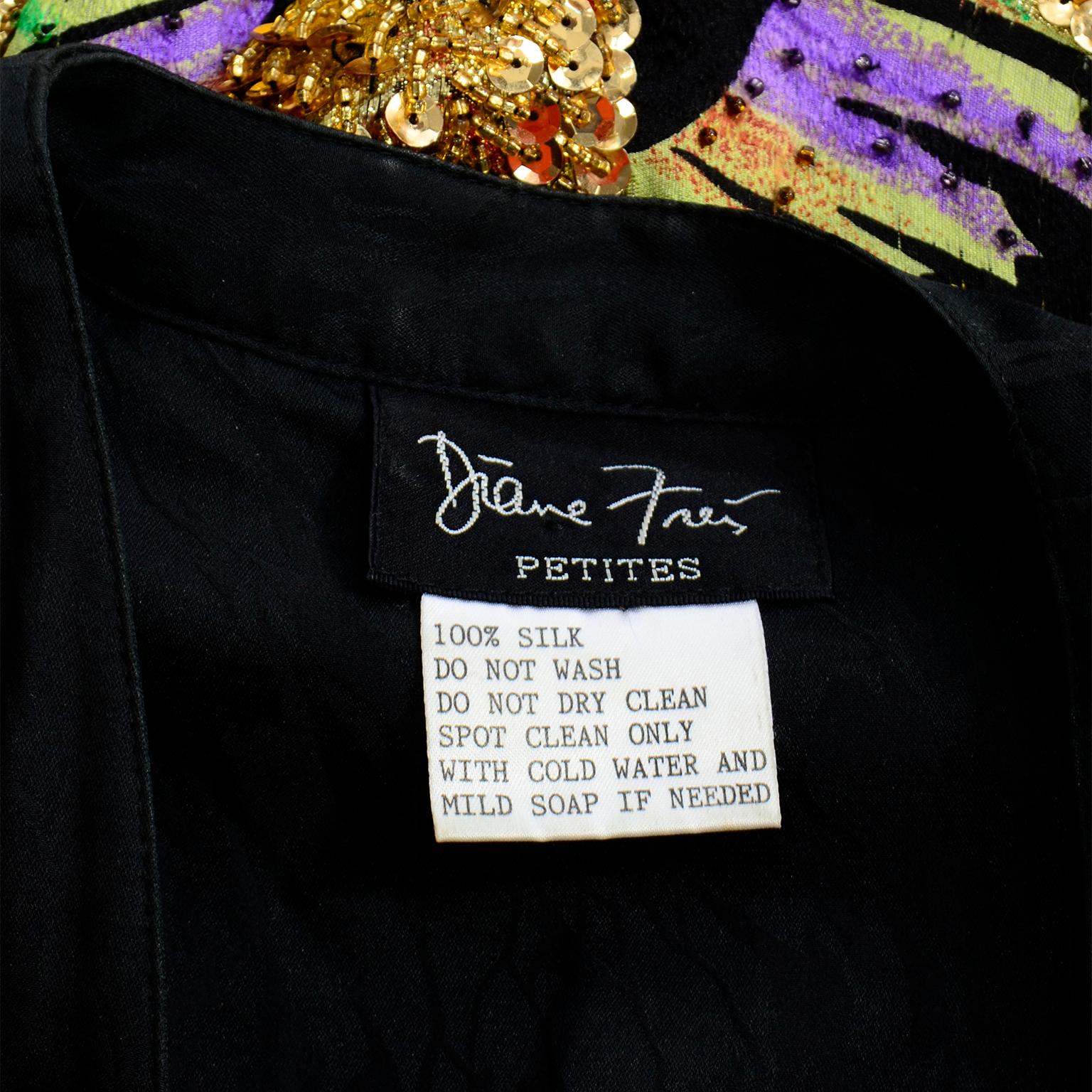 Diane Freis Vintage Silk Beaded Sequin Novelty Face Print Jacket W Womens Heads 5
