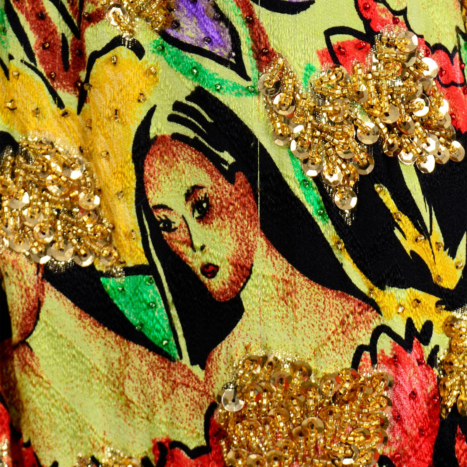 Diane Freis Vintage Silk Beaded Sequin Novelty Face Print Jacket W Womens Heads 2