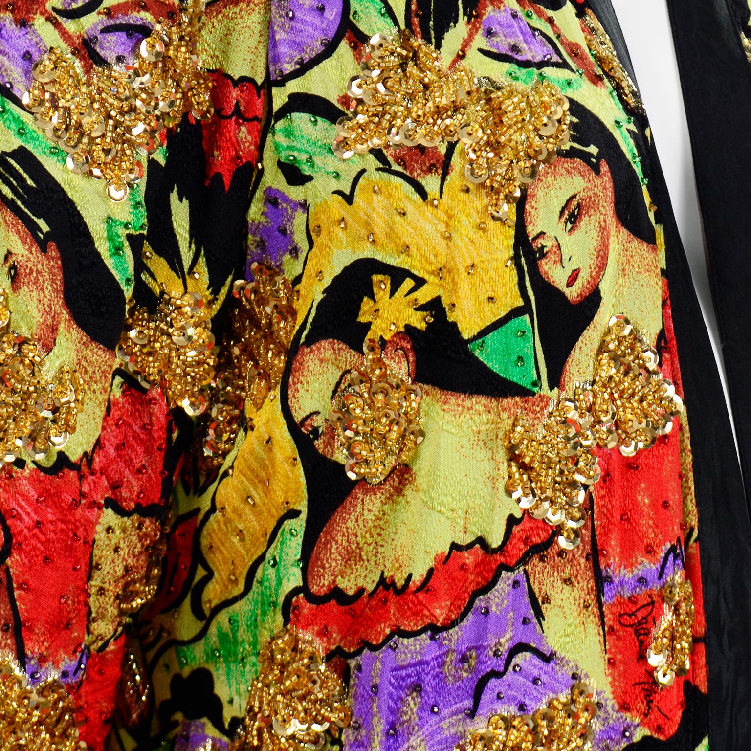 Diane Freis Vintage Silk Beaded Sequin Novelty Face Print Jacket W Womens Heads 4