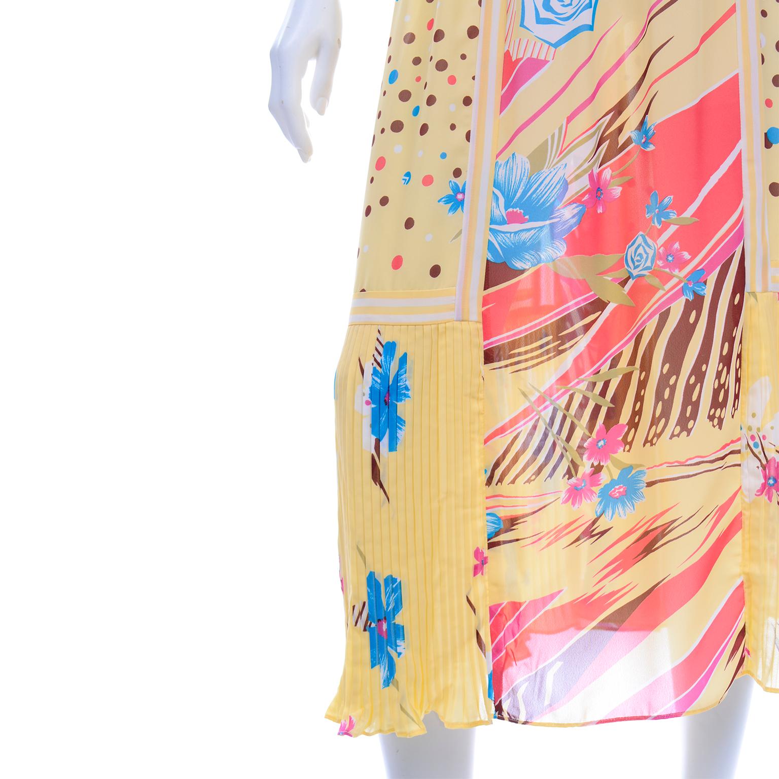 Diane Freis Vintage Gelb Rosa Braun und Blau Print Kleid 6