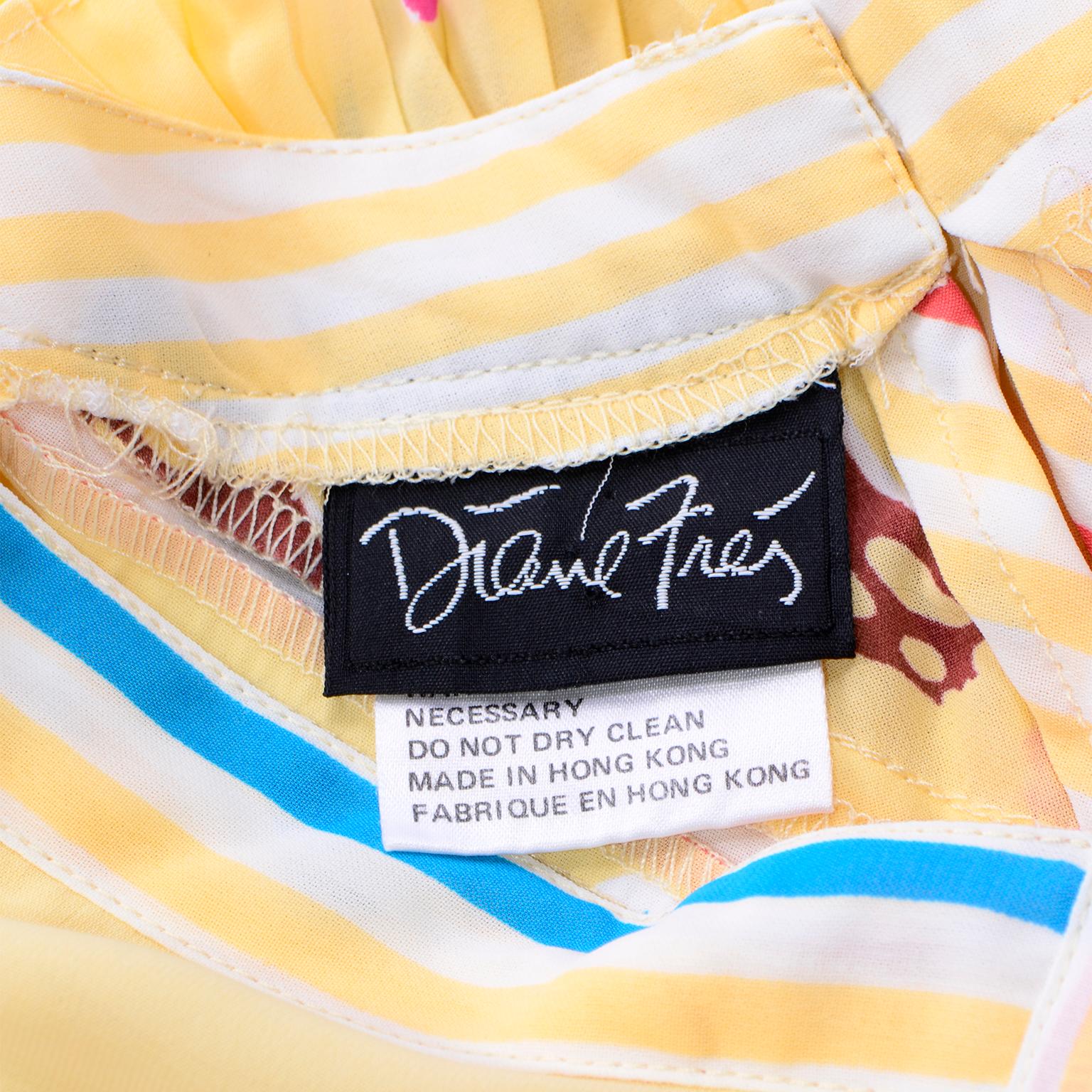 Diane Freis Vintage Gelb Rosa Braun und Blau Print Kleid 8
