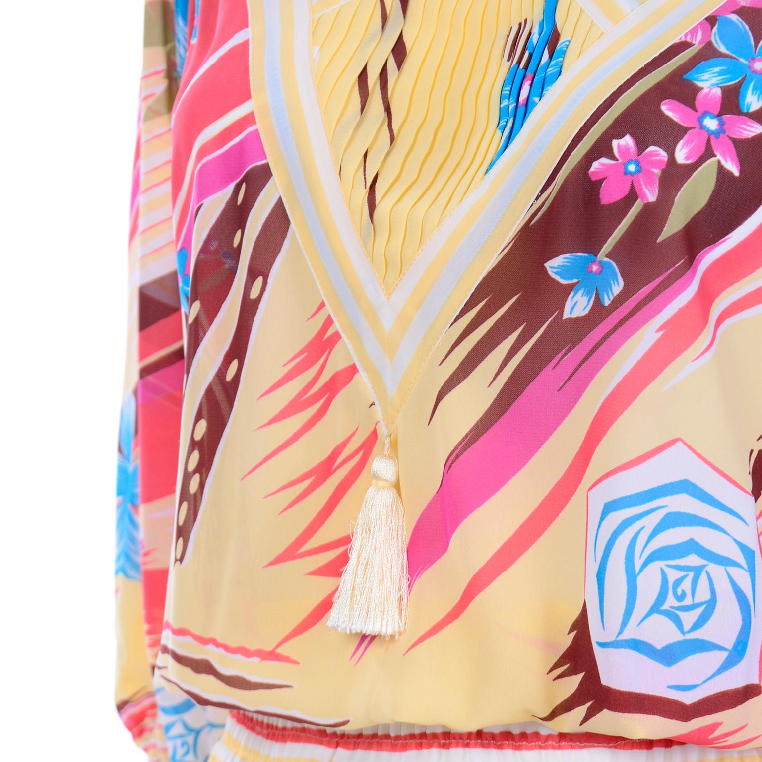 Diane Freis Vintage Gelb Rosa Braun und Blau Print Kleid 3