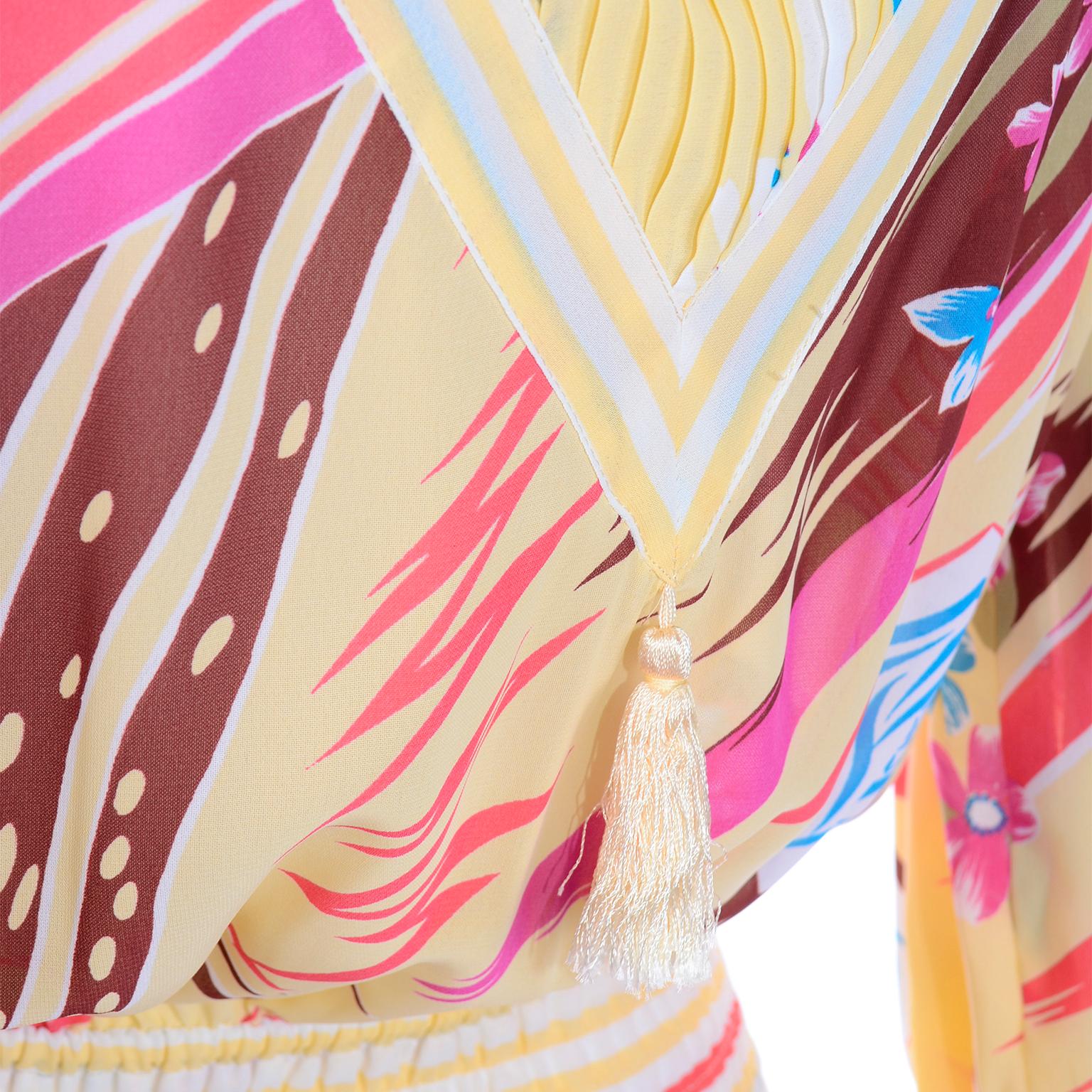 Diane Freis Vintage Gelb Rosa Braun und Blau Print Kleid 4