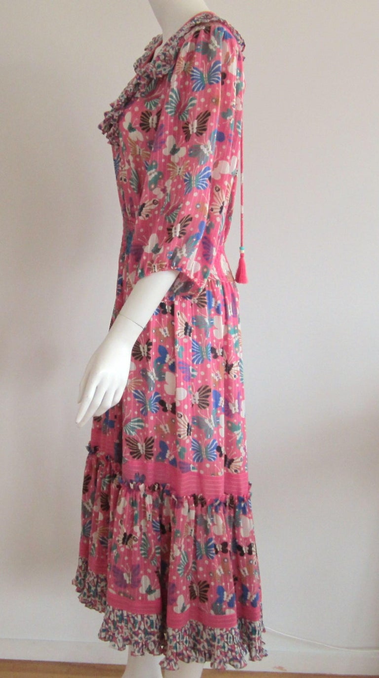 Diane Fres Ruffled Butterfly Georgette Floral Pink dress 1980s For Sale ...