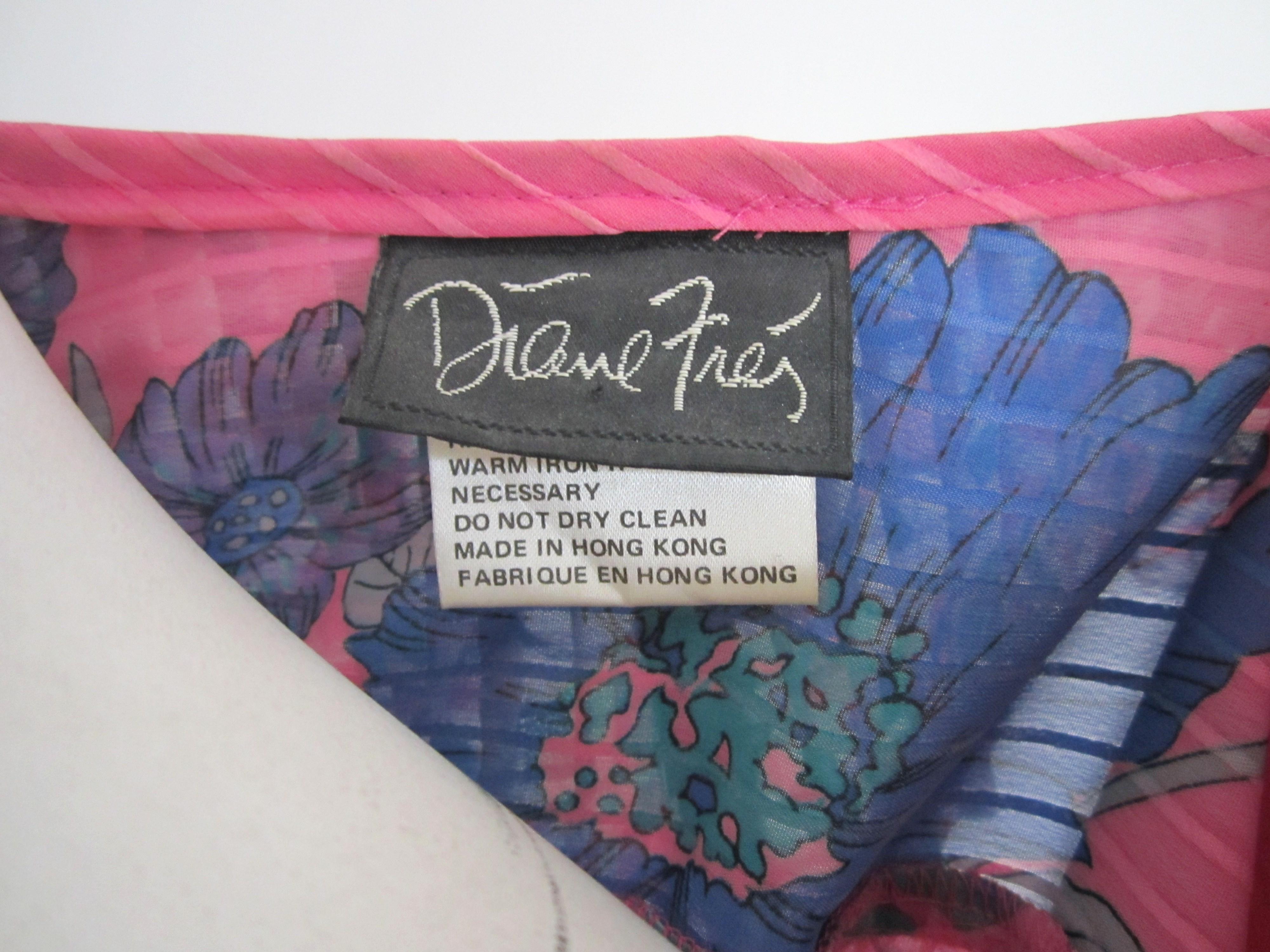 Diane Fres - Robe à fleurs en géorgette à volants et papillons, rose, années 1980 en vente 4