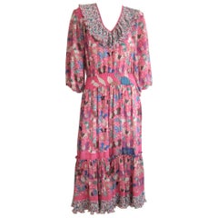 Diane Fresled Butterfly Georgette Abito floreale rosa anni '80