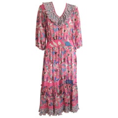 Diane Fres Ruffled Butterfly Georgette Floral Pink dress 1980s