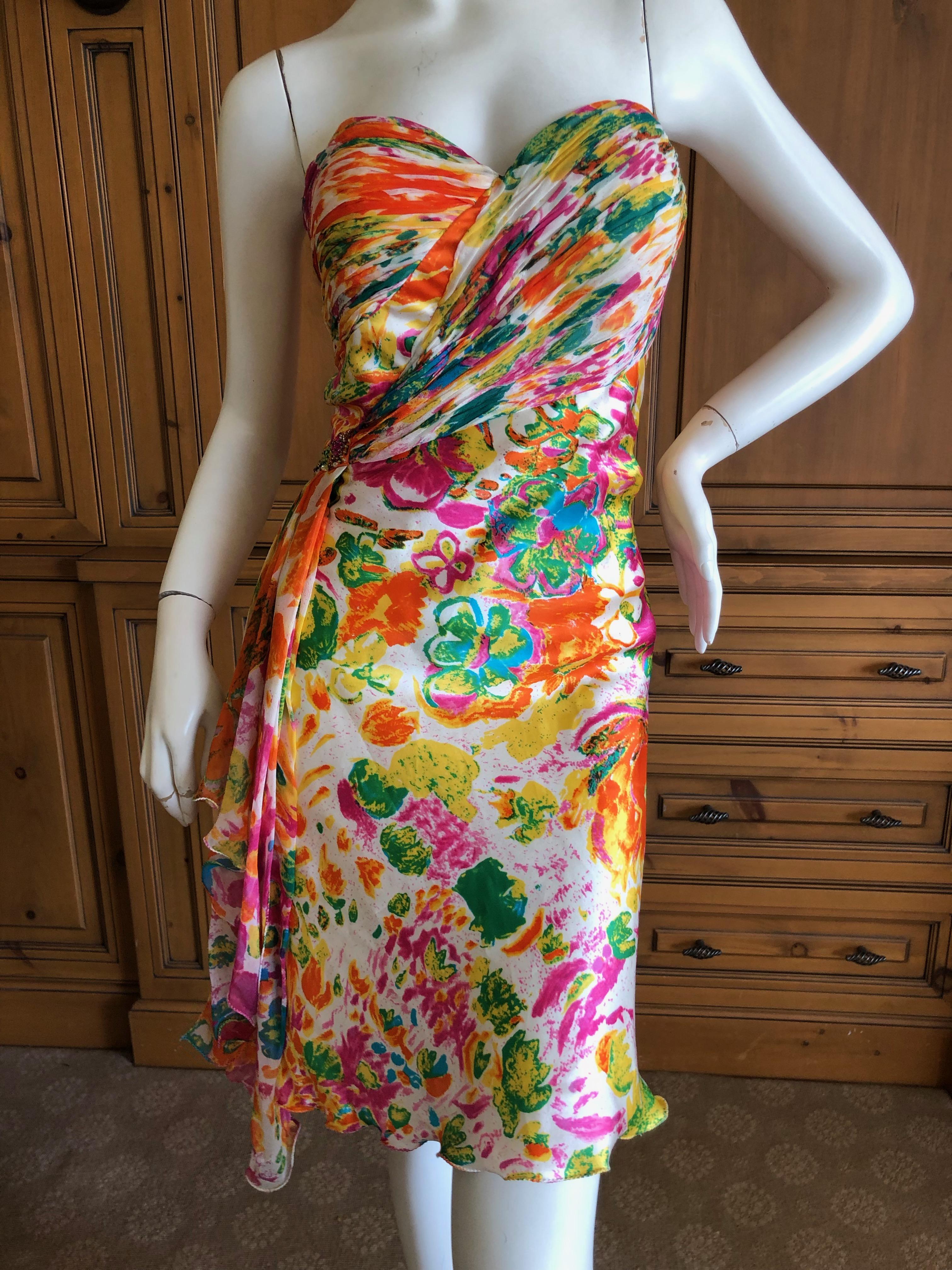 Diane Fres Strapless Silk Floral Embellished Cocktail Dress, New with tags
Wonderful colors, there is a lot of pretty detail, which don't show well in the photos.
So pretty
Size 14 there is a lot of stretch
 Bust 38