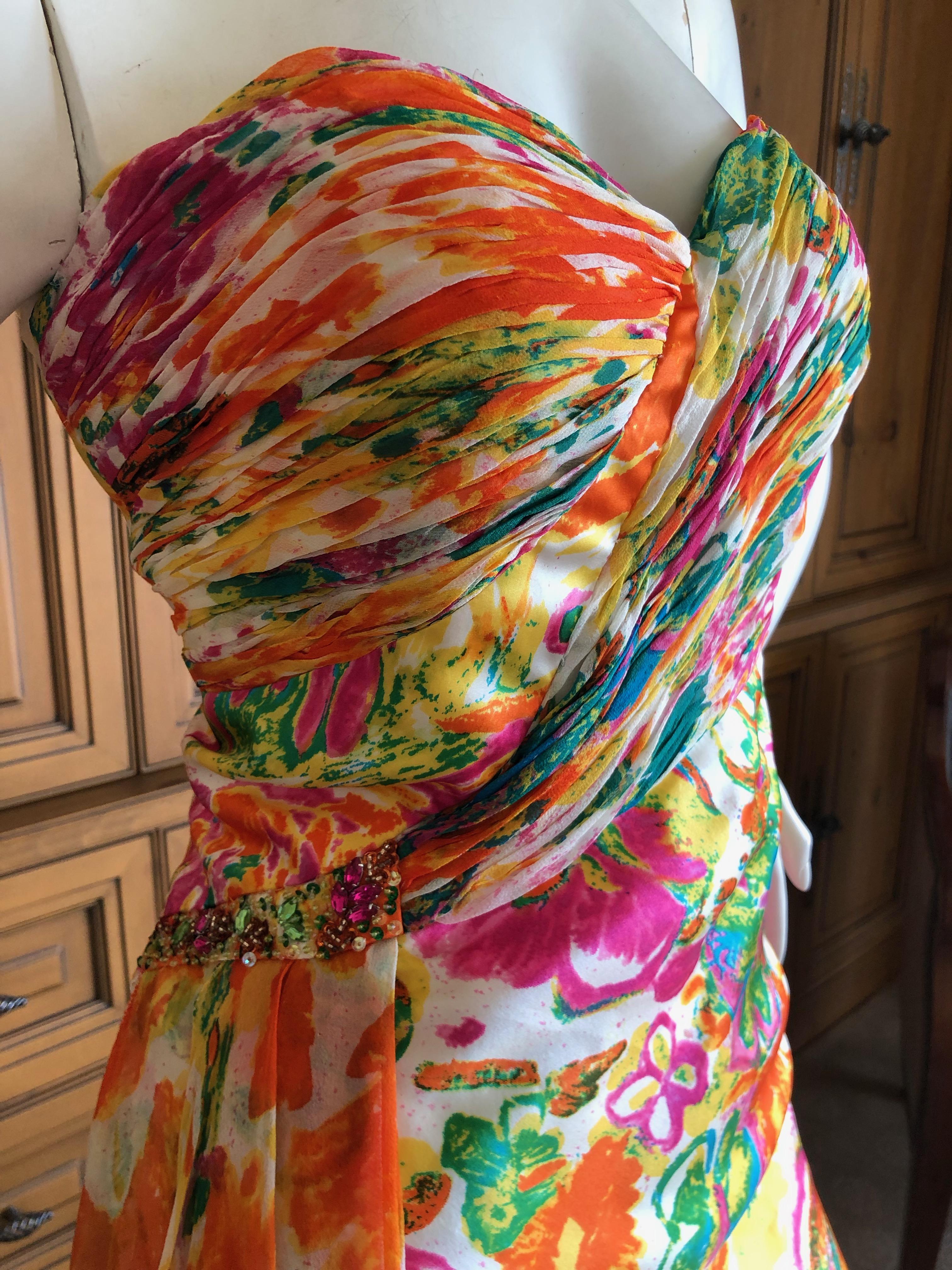 Beige Diane Fres Strapless Silk Floral Embellished Cocktail Dress Size 14 New For Sale