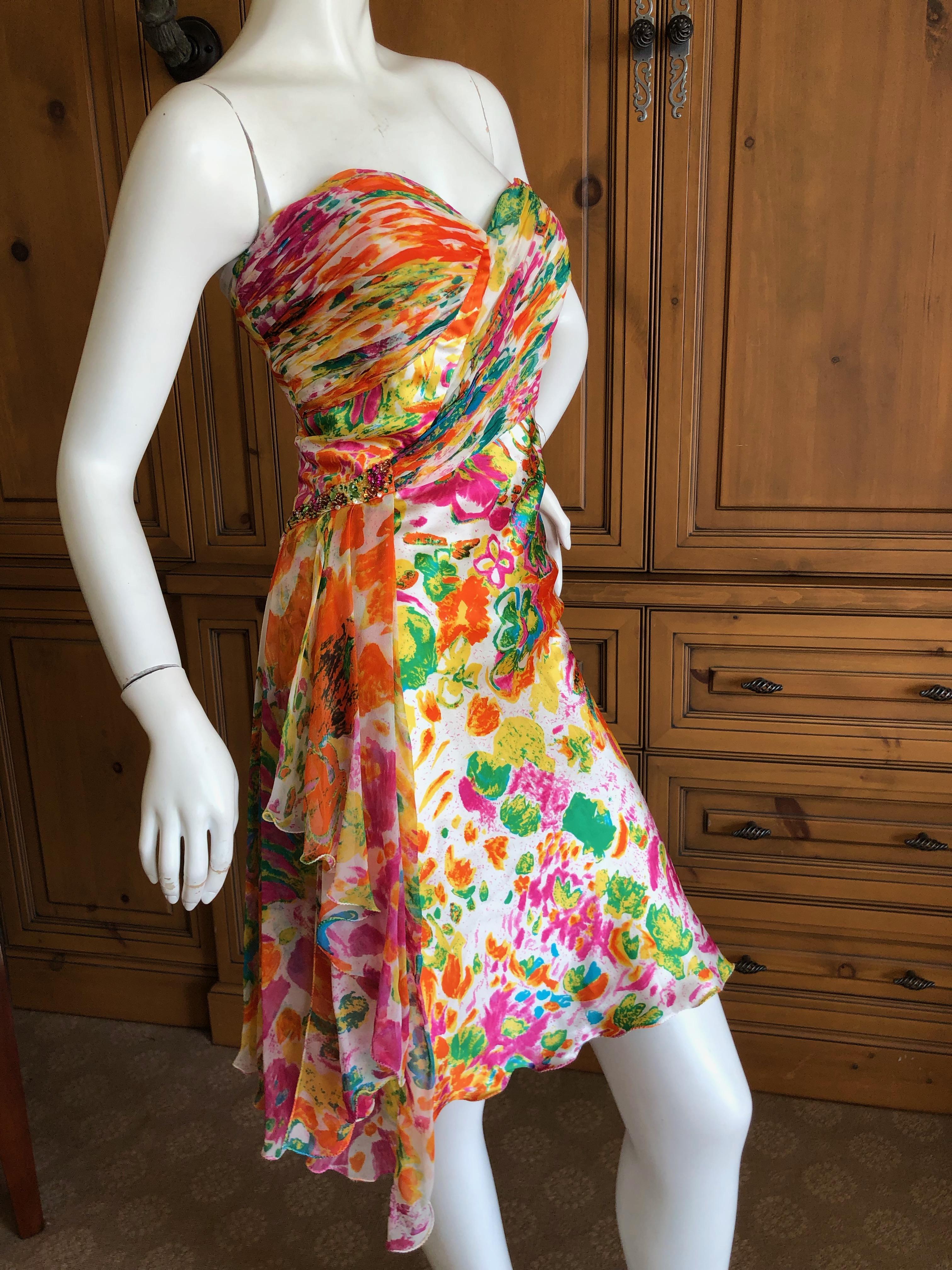 Diane Fres Strapless Silk Floral Embellished Cocktail Dress Size 14 New For Sale 1