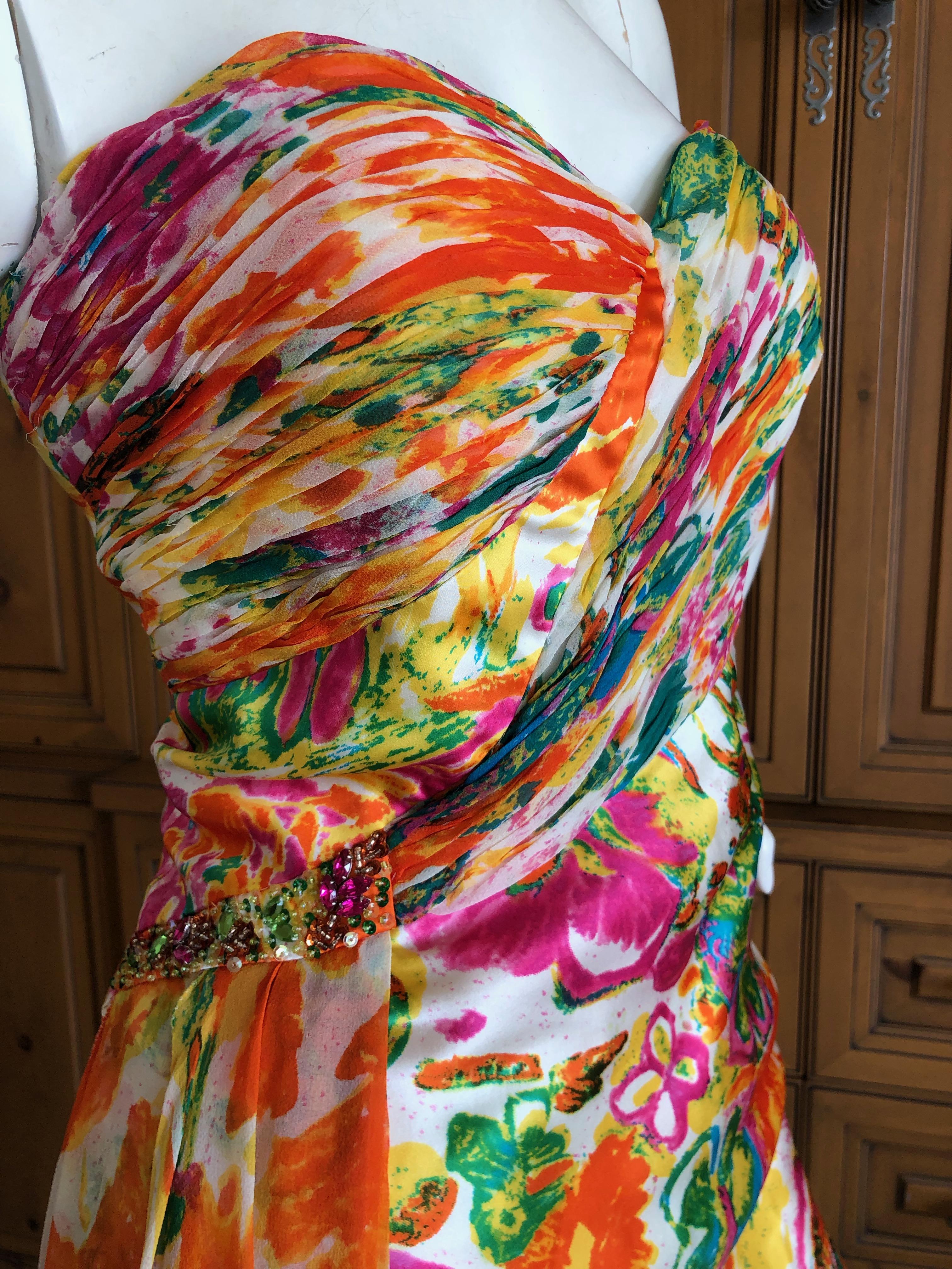 Diane Fres Strapless Silk Floral Embellished Cocktail Dress Size 14 New For Sale 2