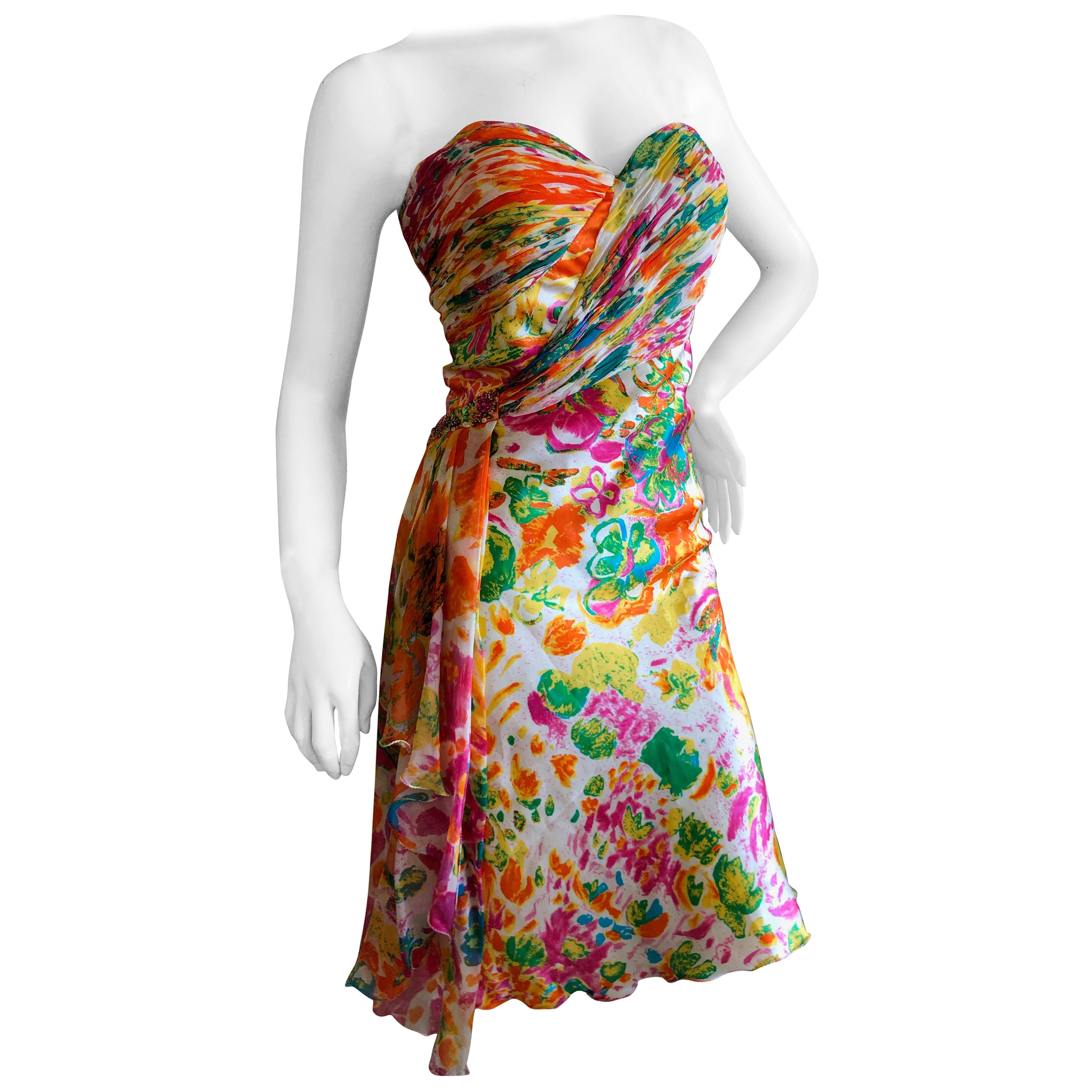 Diane Fres Strapless Silk Floral Embellished Cocktail Dress Size 14 New For Sale