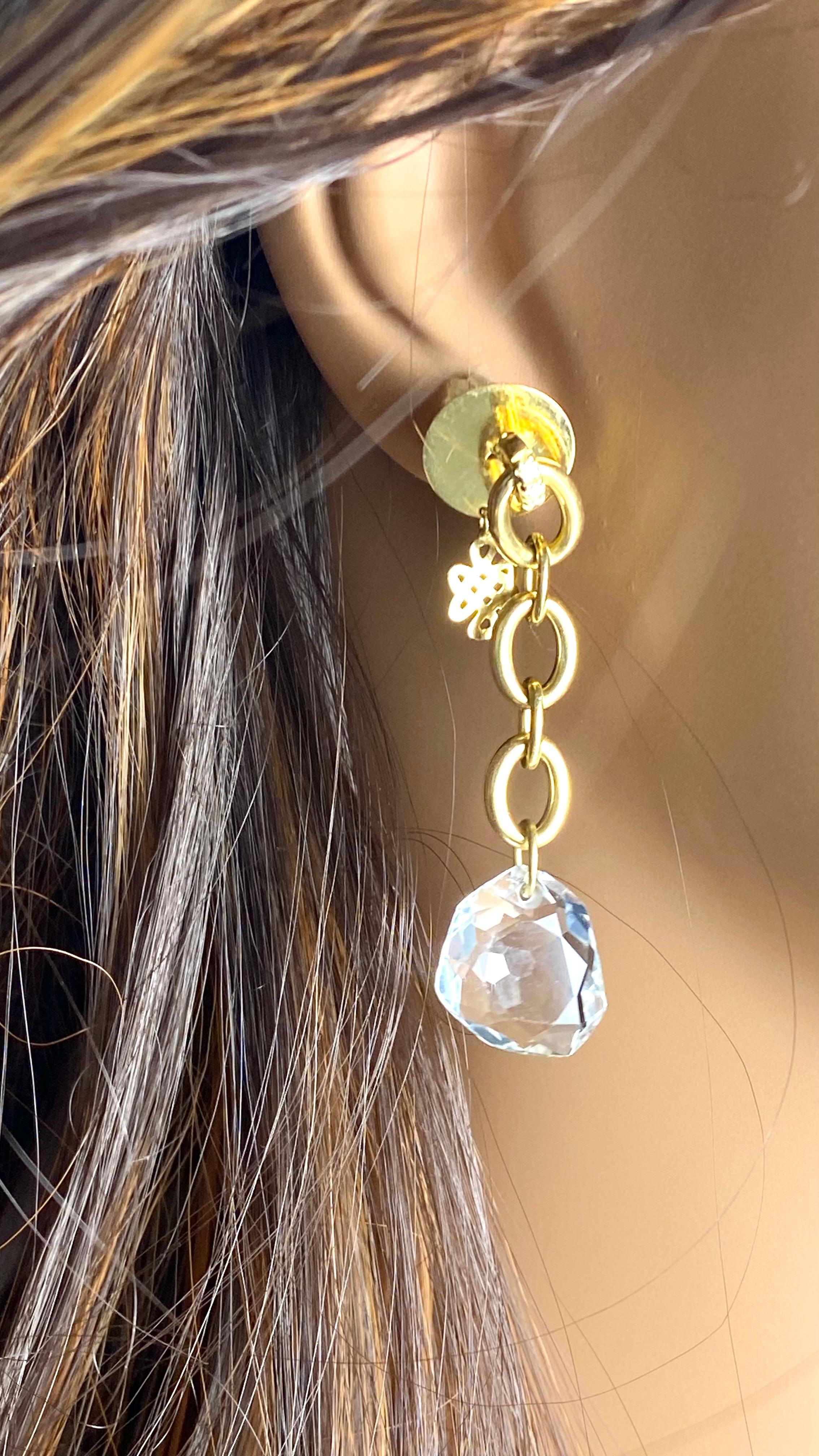 Diane Furstenberg for H Stern 18K Yellow Gold Diamond Rock Crystal Drop Earrings 4