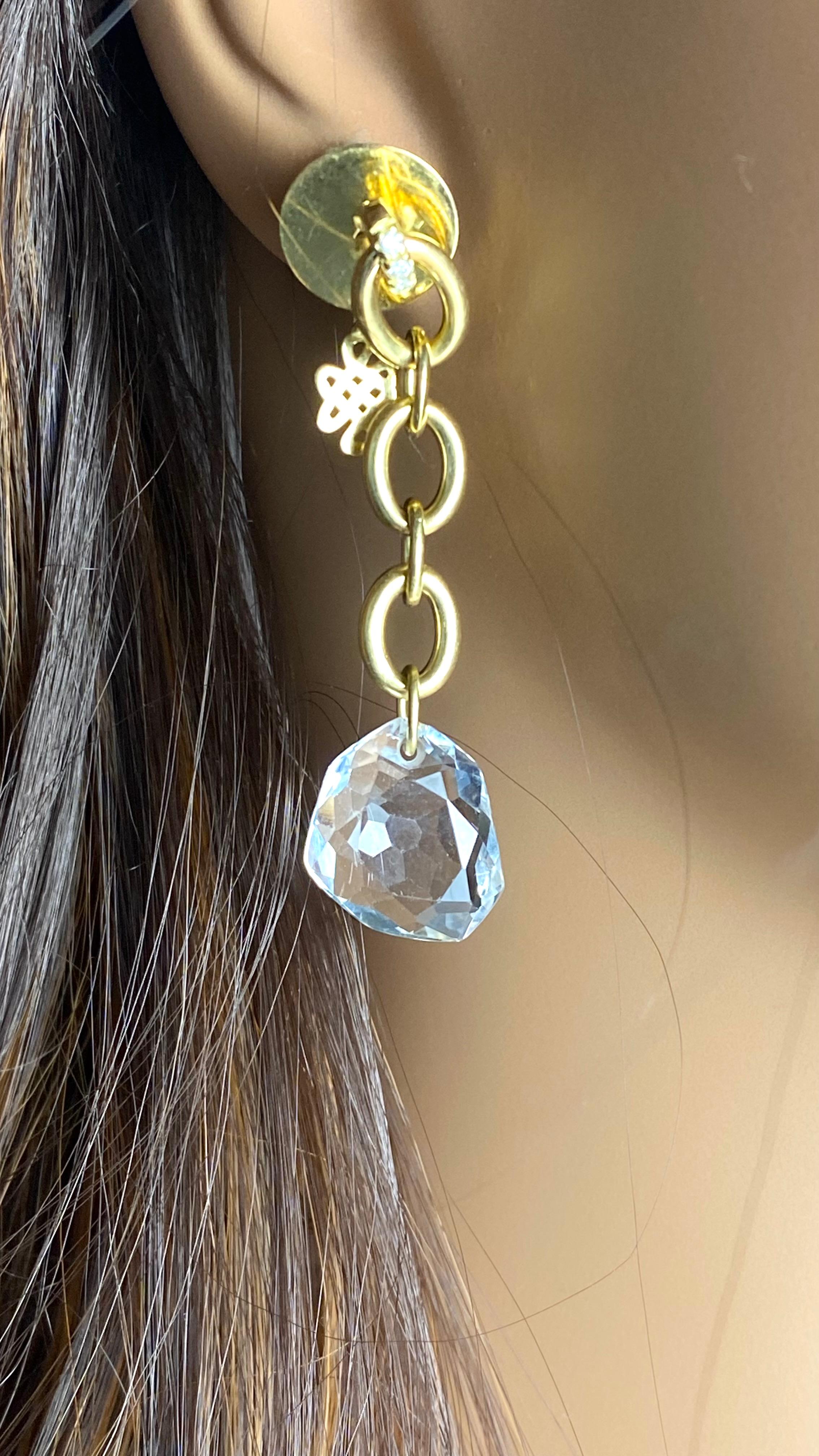 Contemporary Diane Furstenberg for H Stern 18K Yellow Gold Diamond Rock Crystal Drop Earrings