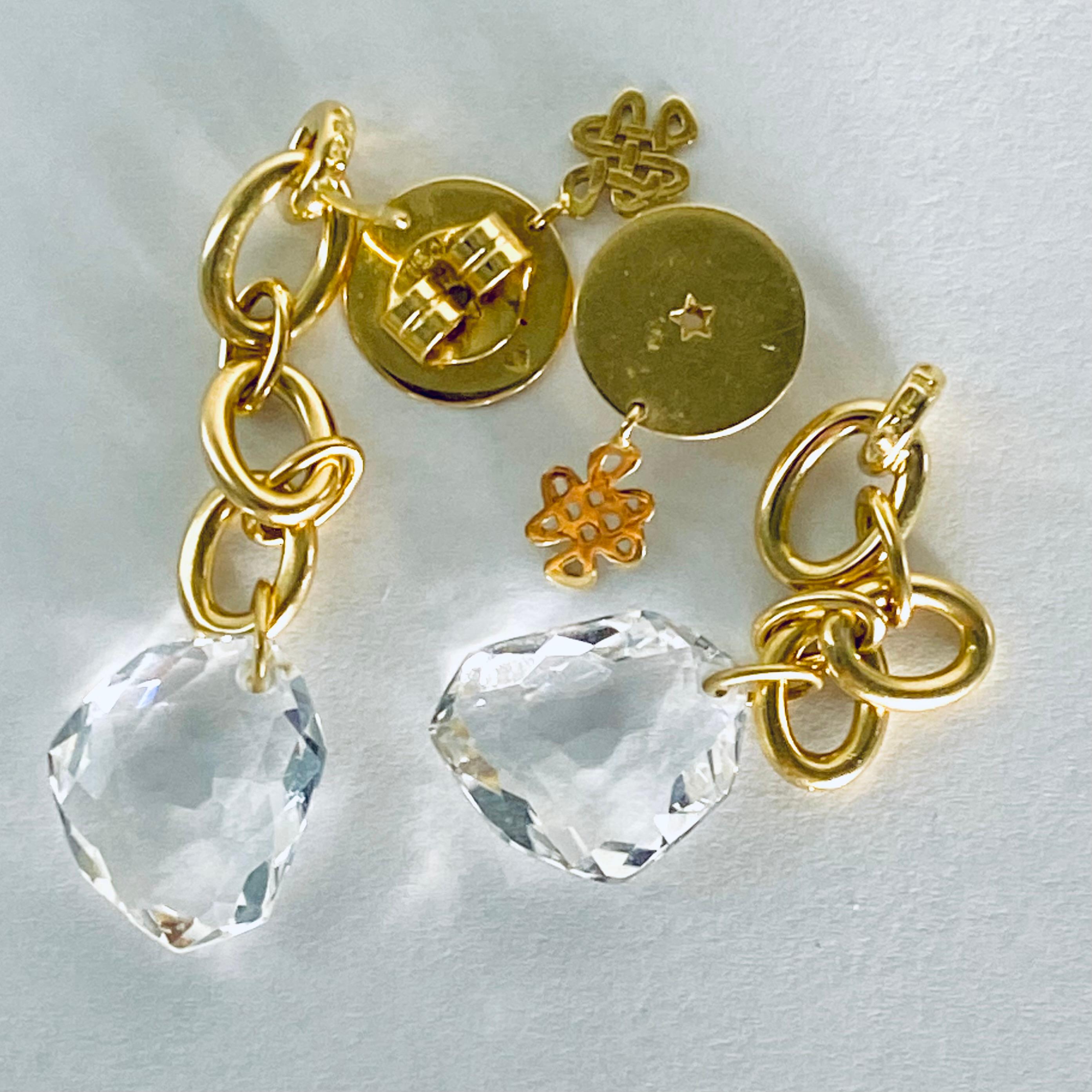 Briolette Cut Diane Furstenberg for H Stern 18K Yellow Gold Diamond Rock Crystal Drop Earrings