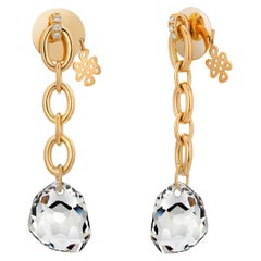 Diane Furstenberg for H Stern 18K Yellow Gold Diamond Rock Crystal Drop Earrings