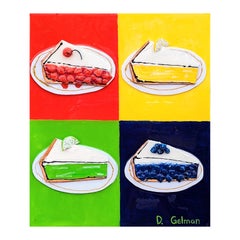 Cerise, citron, citron vert, myrtille Collage alimentaire contemporain en mixed media coloré