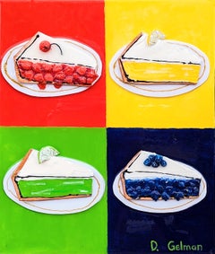 “Cherry, Lemon, Lime, Blueberry” Contemporary Colorful Mixed Media Food Collage