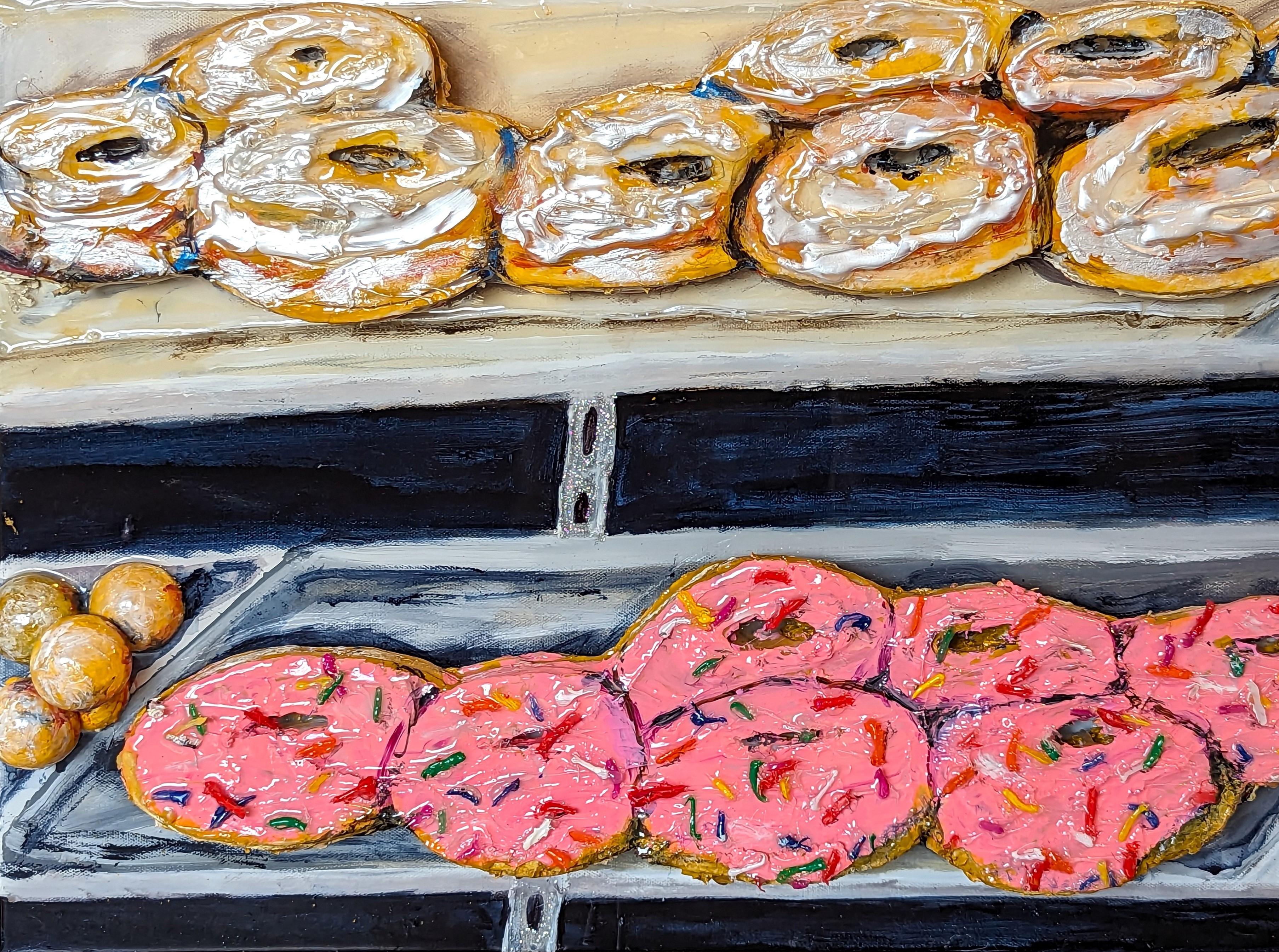 “DD's Doughnuts” Contemporary Colorful Mixed Media Food Collage For Sale 3