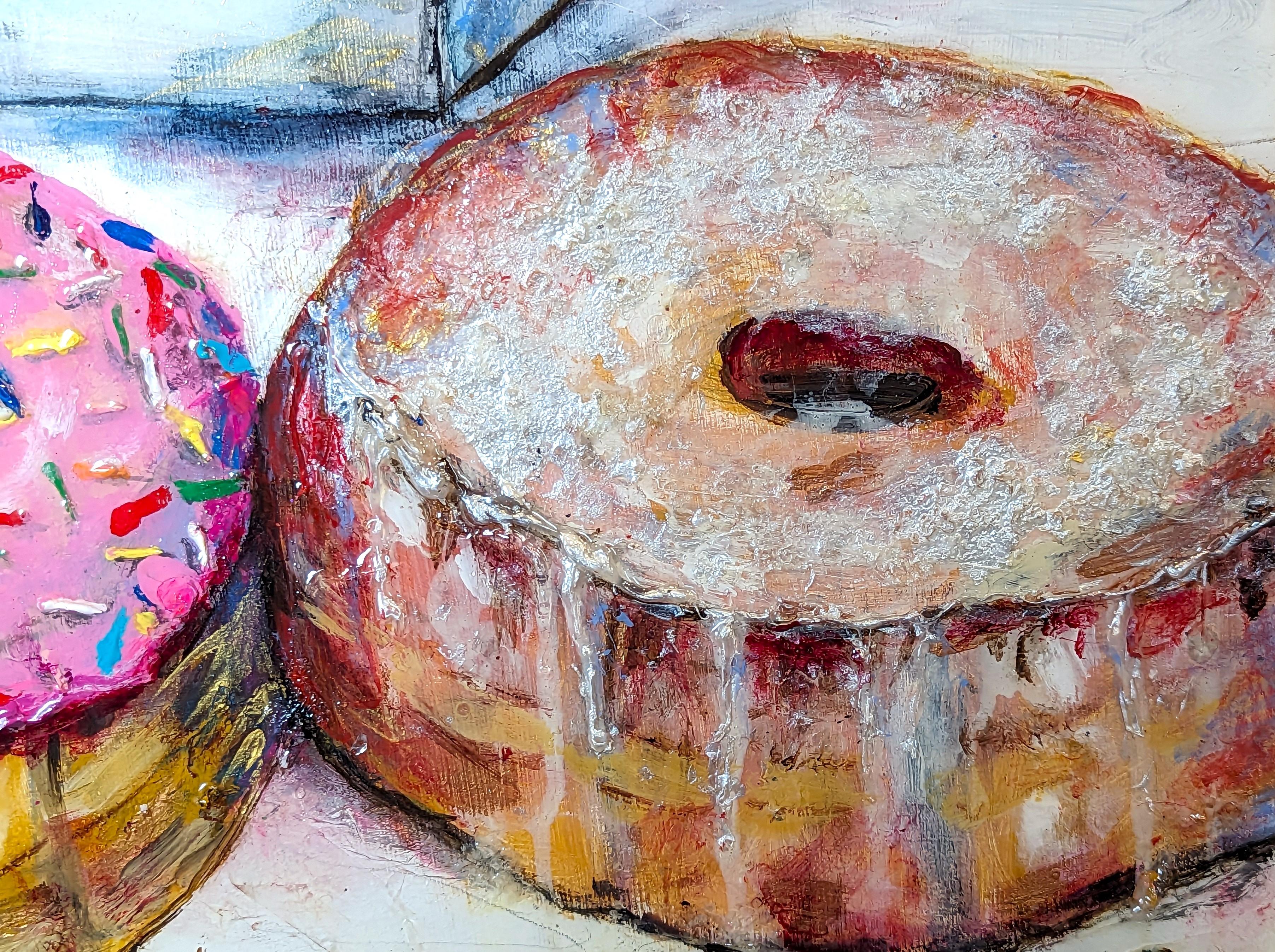 “Shipley's Do-Nuts” Contemporary Colorful Mixed Media Food Collage For Sale 7