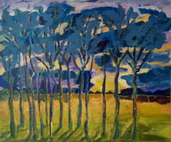 Abendschatten – postimpressionistische Bäume am Sonnenuntergang Acryl von Diane Hart
